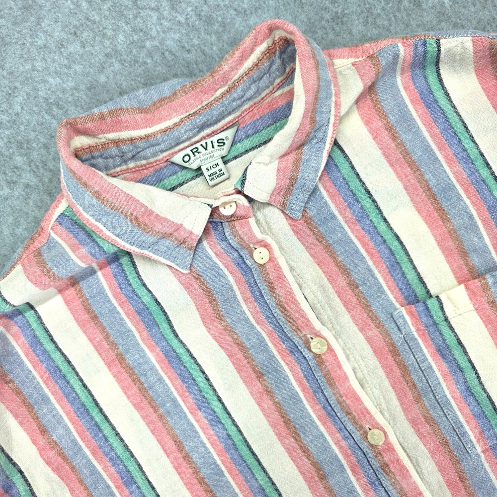 Orvis Linen Blend Short Sleeve Button-Up‎ Shirt Women's Small Collared Casual